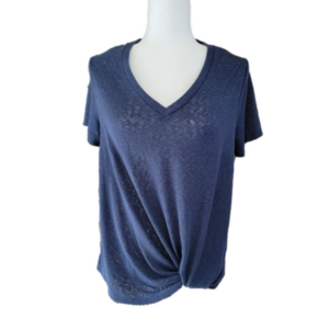 Bobeau Caty Vneck Twisted Hem Indigo Blue T-Shirt Size Medium EUC